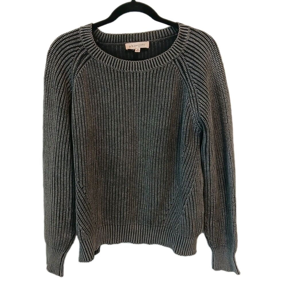 Philosophy Anthropologie Gray Sweater Medium M Shaker Stitch Ribbed Cotton Knit